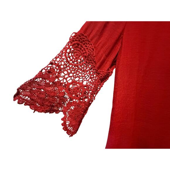 New York & Company Women’s Dark Orange Midi Shift‎ Dress With Crochet Size L - Picture 6 of 14